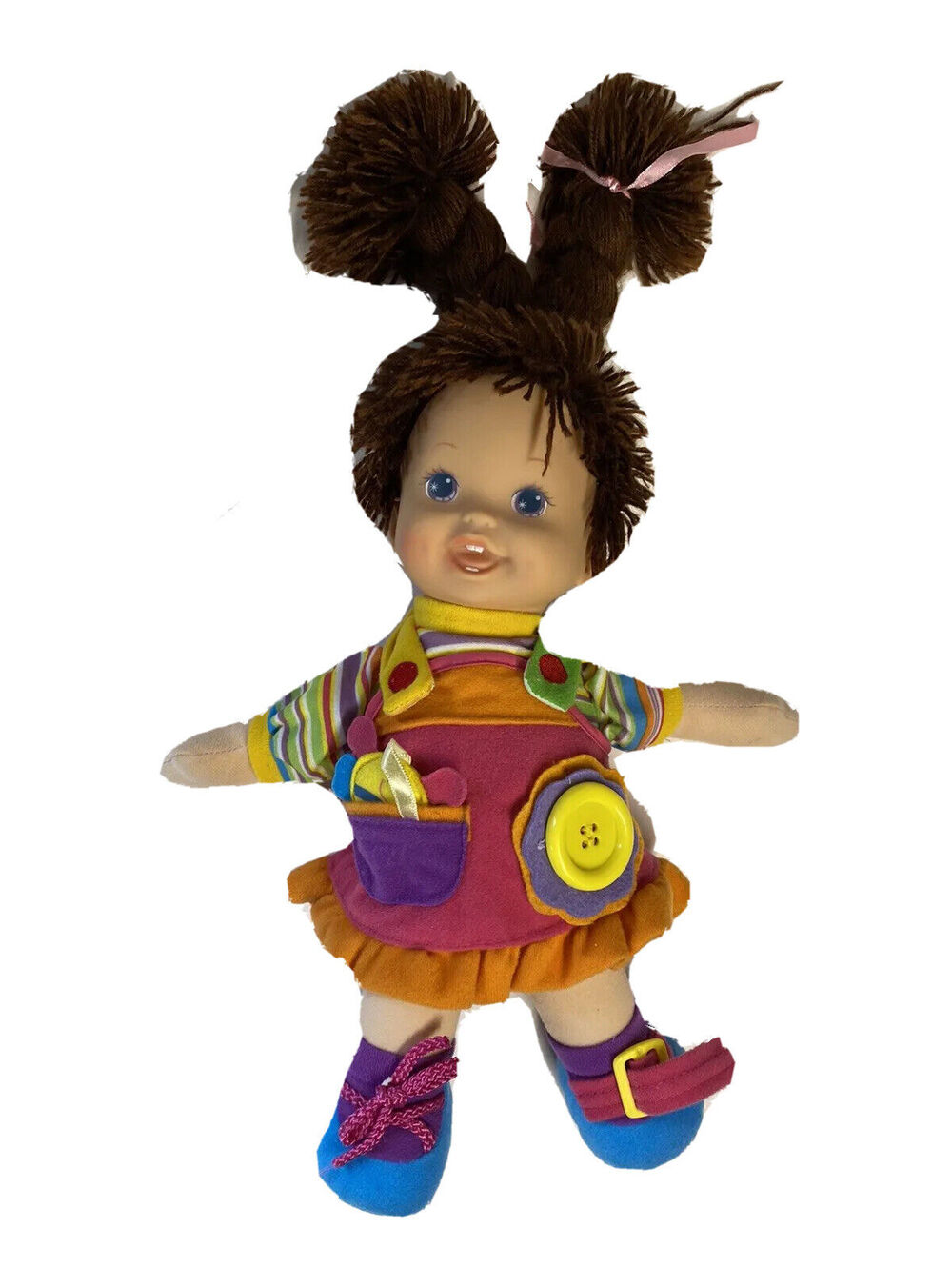 H.K. City Doll My 1st Baby Doll Plush Activity Lovey Brunette Pigtails Doll Toy